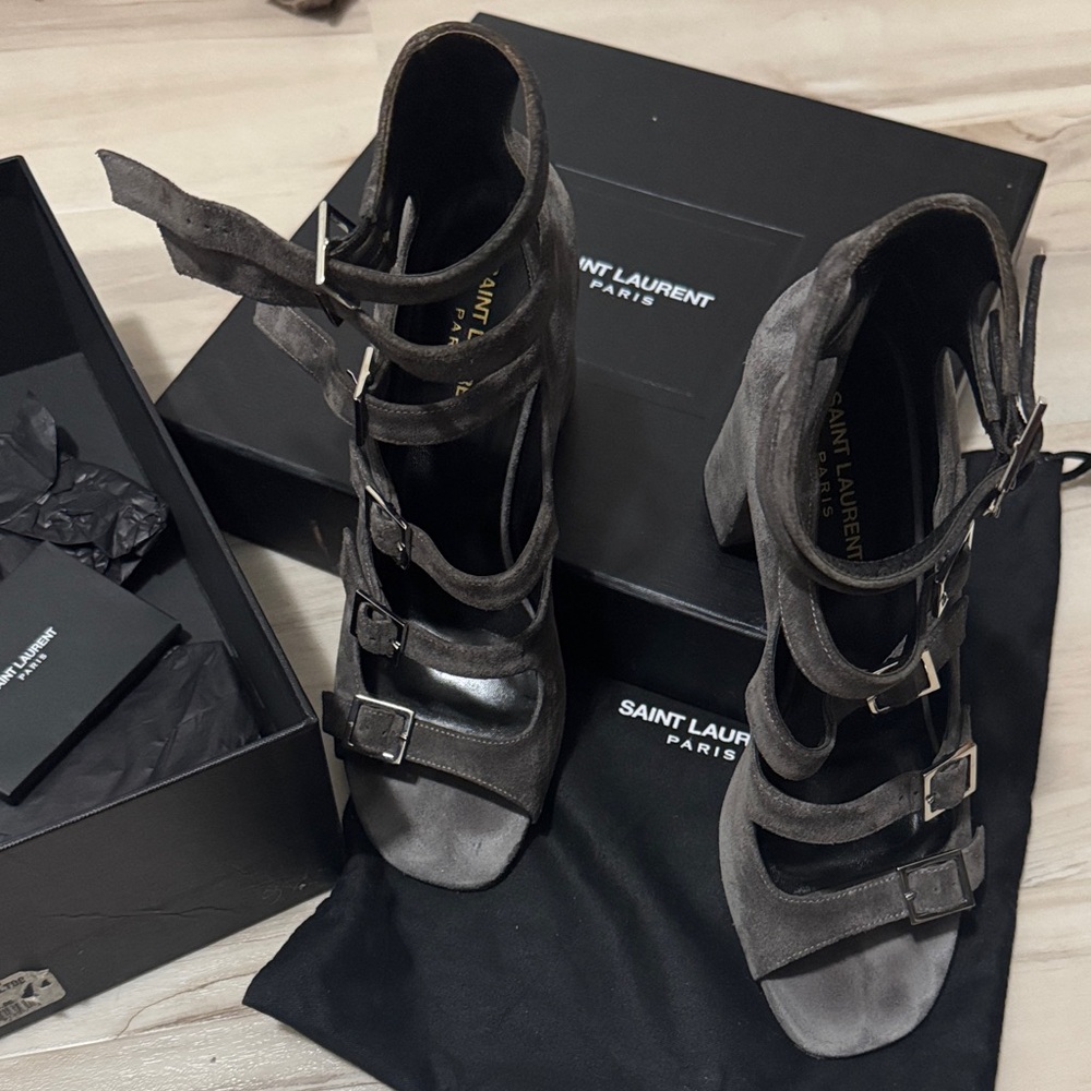 Saint Laurent Women's Black Suede Heeled Sandals